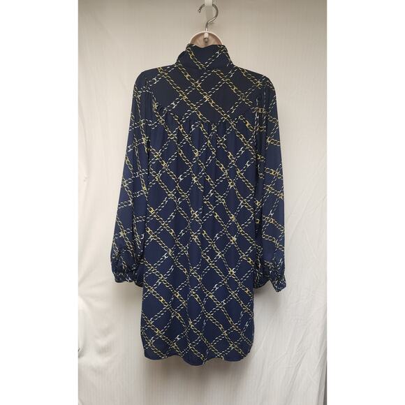 WHO WHAT WHERE Blue/Gold Chain Print Long Sleeve High Collar Dress Size XS - Picture 7 of 10